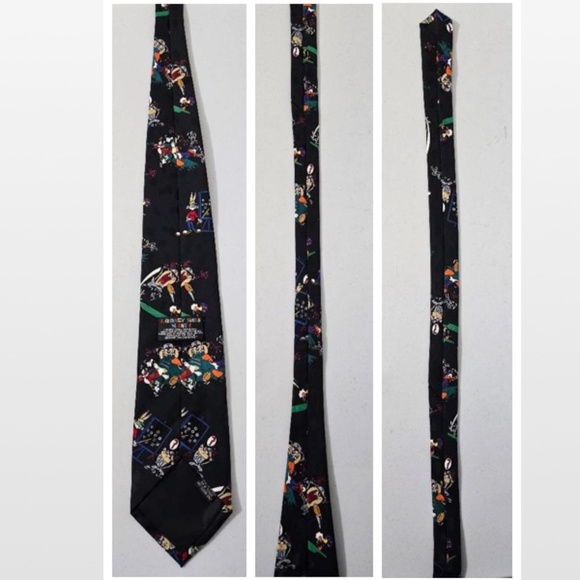 Vintage 90s Looney Tunes Tie Mens Black Sports Football VTG - Picture 10 of 13